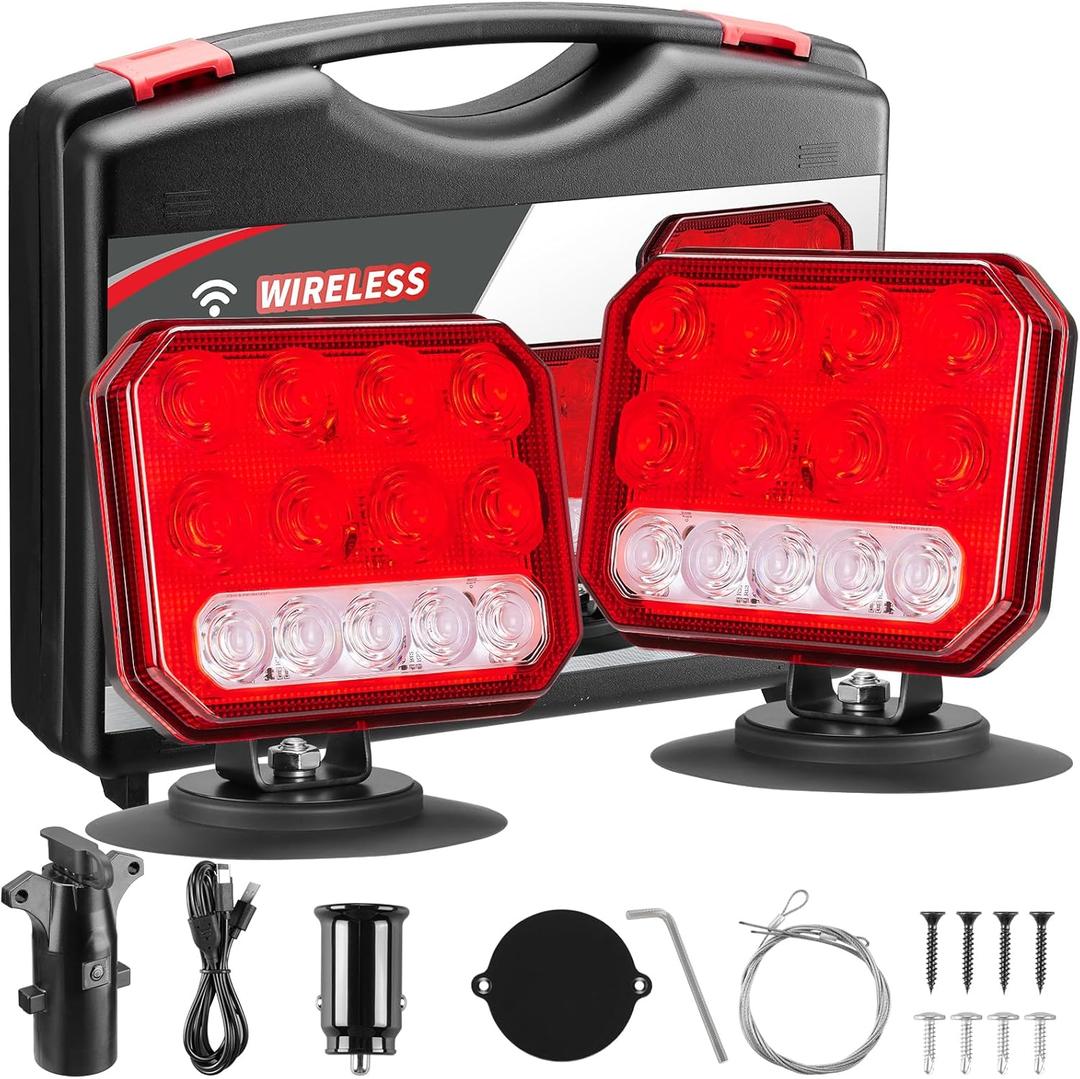 Wireless Trailer Lights Magnetic - Dual Function Magnetic Tow Light with Strobe Lights Reverse Light 2-IN-1 Towing Lights Kit for Trucks, Boat, RV, Vehicle, Caravan (Version 5044)