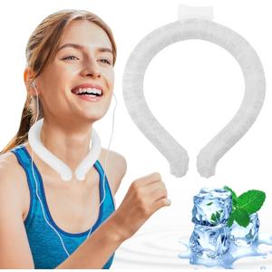 2 x Neck Cooling Tube, Portable Wearable Cooling Neck Wraps Freezes Below 64F, Reusable Ice Ring Body Cooling Products for Indoor Outdoor Sports, Outdoor Workers (White, L)