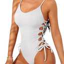 Narecte One Piece Swimsuit Women Bathing Suit Sexy High Cut Women's One-Piece Swimsuits Monokini One Piece Bathing Suit White XL