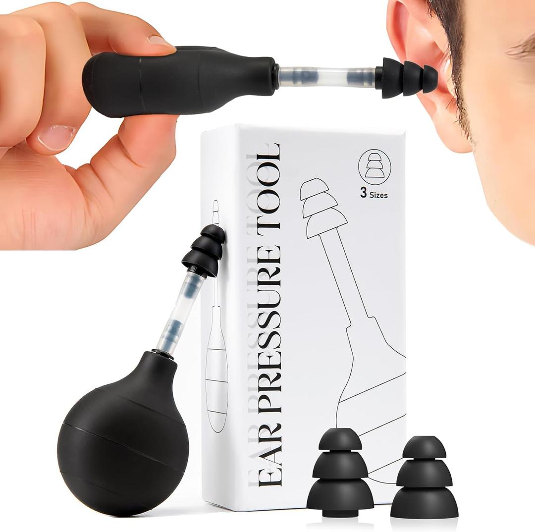 Ear Pressure Relief Device Migraine Relief Cap Airplane Ear Pressure Relief Through Inner Ear Pressure Balance, Reduces Tension Ear Popper Ear Relief Device (Black)
