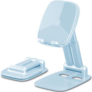 DEERLAMN Cell Phone Stand for Desk, Height Adjustable Cell Phone Holder Portable Desktop Stand, Travel Home Office Desk Accessories Compatible with iPhone 16/15/14/13/12/11 All Smartphone - Light Blue