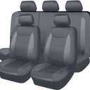 Flying Banner car seat Covers Protects Water Proof Faux Leather Carbon Fiber Front and Rear Bench Split 40/60 50/50 60/40(Gray Gray, Full Set - 8PCS)