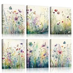 Vercraft 6 Pcs Framed Watercolor Flowers Canvas Wall Art Colorful Wildflower Wall Decor floral Botanical Picture farmhouses Decor for Home Office Bedroom Plant Printing Painting, 8 x 10 Inch