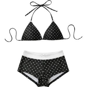 SHENHE Women's Polka Dots Bikini Set Halter Triangle High Waisted Swimsuits 2 Piece Bathing Suit (Black, L)