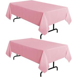 sancua 2 Pack Pink Tablecloth 60 x 102 Inch, Rectangle Table Cloth for 6 Feet Table - Stain and Wrinkle Resistant Washable Polyester Table Cover for Dining Tables, Buffet Parties and Camping