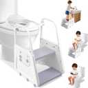Potty Training Seat with Step Stool - 3 in 1 Potty Training Toilet Seat with Large Handles & Anti-Splash Guard | Foldable Toddler Toilet Seat Adjustable Height Non-Slip Toddler Step Stool