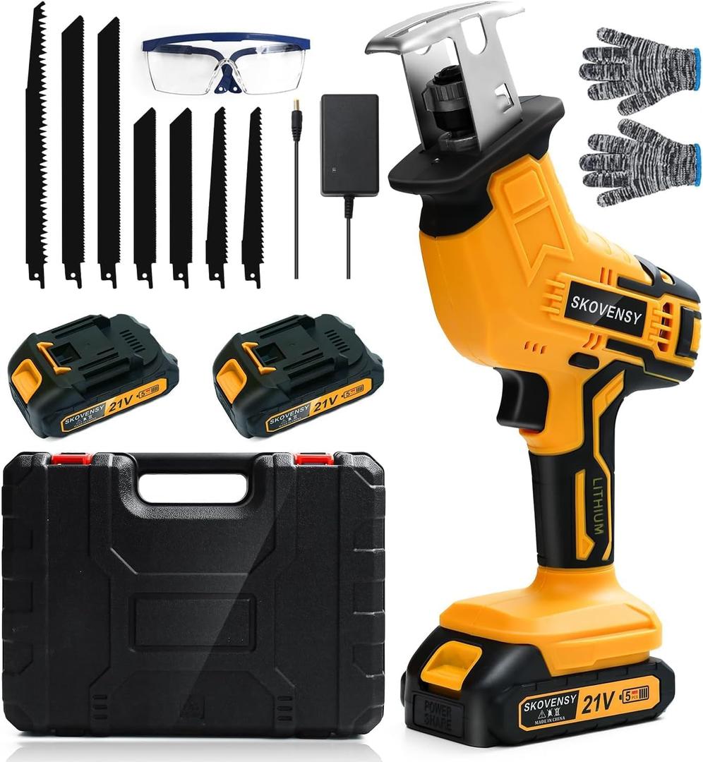 Cordless Reciprocating Saw, 2.0Ah Battery x2, Cordless Variable Speed, Blades Kit for Wood/Metal/PVC Cutting YL5