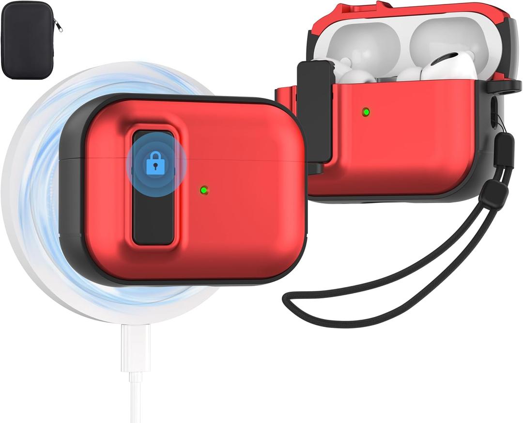 Valkit Compatible Airpods Pro 2nd/1st Generation Case with Cleaner Kit, Secure Lock Airpods Pro 2 Case Cover Magnetic Ready, Shockproof Protective Case for Airpods Pro 2nd/1st Gen(2023/2022/2019) (Red)