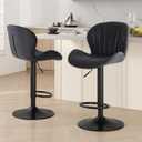 Sweetcrispy Bar Stools Set of 2, Swivel Adjustable Height Fabric Bar Chair | Barstools Counter Height, Backrest, Armless, Upholstered, Modern, Kitchen Island, Dining Room, Black