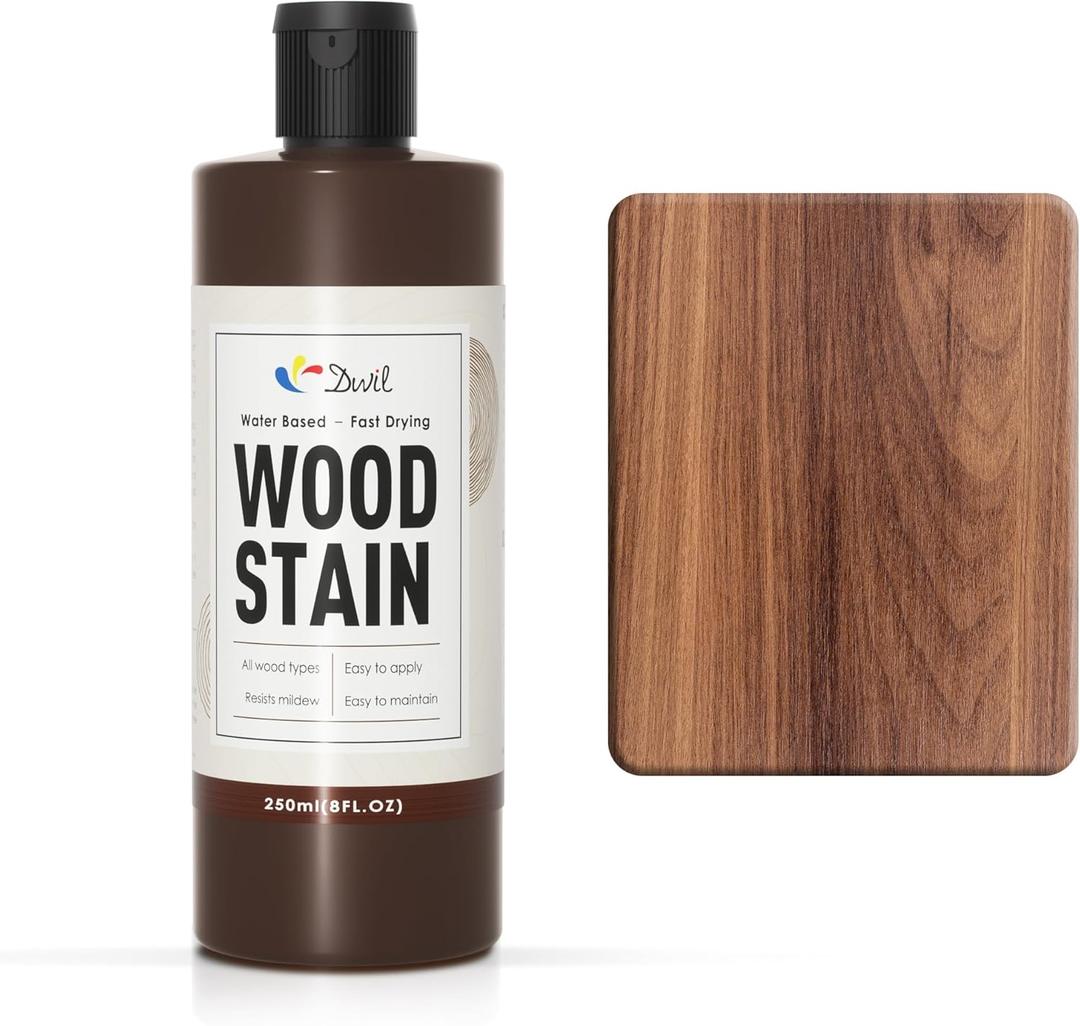 DWIL Water Based Wood Stain - Multiple Finishes, Fast Drying, Indoor and Outdoor Furniture, Wood Paneling, Cabinets and More, Low Odor  Non-Toxic (8.5oz Teak)