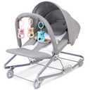 HKAI Rocking Baby Bouncer with Canopy, 2-Mode Rocking & Rolling Infant Seat, Portable Baby Chair for 0-18 Months, Grey