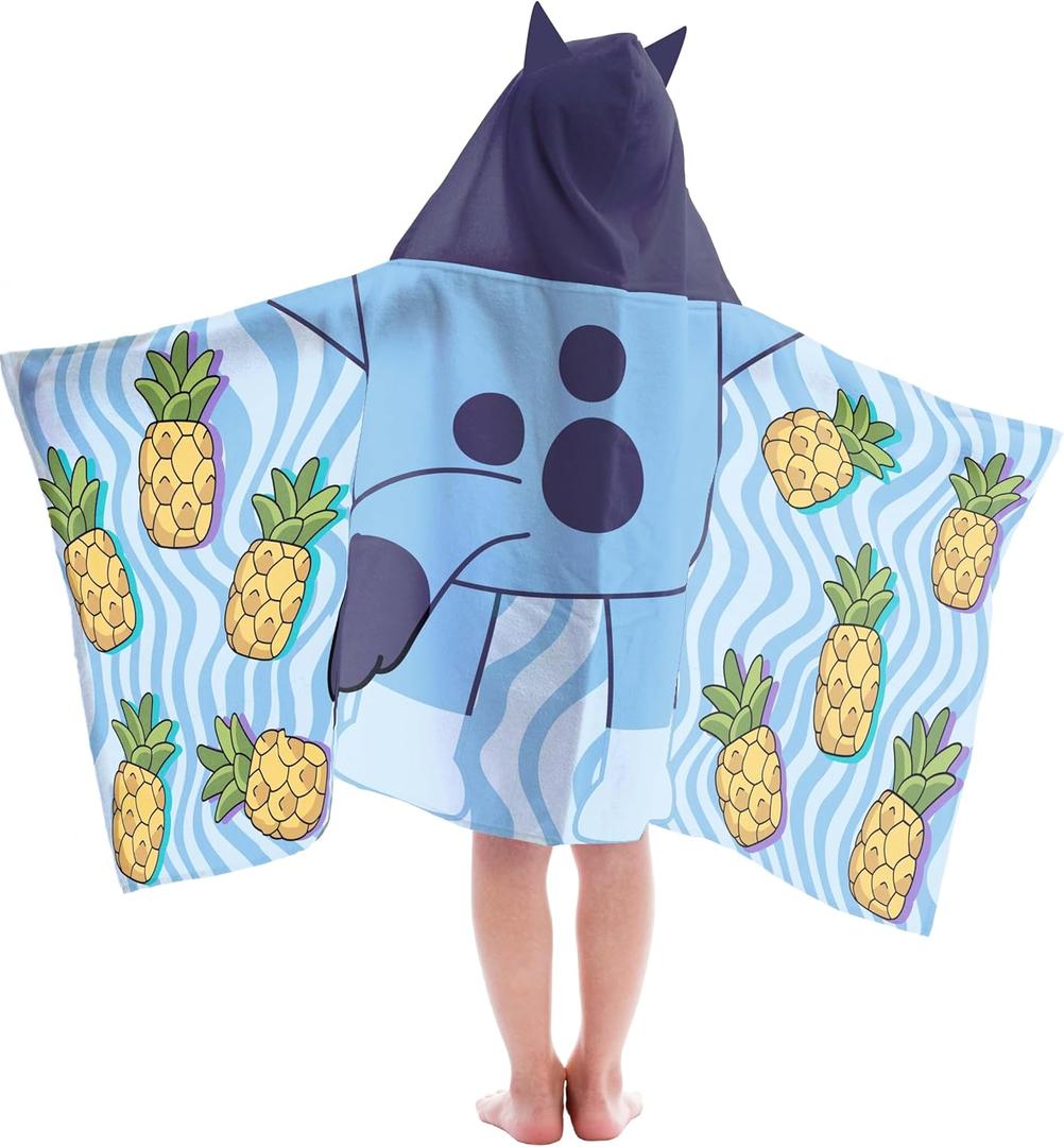 Jay Franco Bluey Hooded Bath and Beach Towel Wrap - Soft Absorbent 100% Cotton Terry, 22" x 51" Kids Pool Swim Poncho, Machine Washable (Officially Licensed Product), Vibrant Blue