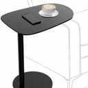 C Shaped End Table for Couch - Modern Metal Sofa Side Table with Round Base, Slide Under Accent Table for Small Spaces, Living Room Bedroom Office, Black, 24.8 Inch