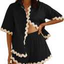 Women Two Piece Summer Sets Short Sleeve Button Down Shirts Size M