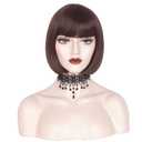 WeKen Short Brown Bob Wig with Bangs Brown Bob Wigs for Black Women White Women Daily Use Synthetic Cosplay Wigs for Women 11 Inch