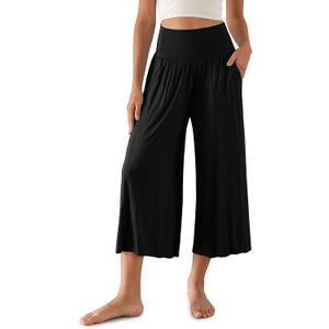 ODODOS Women's Wide Leg Palazzo Lounge Cropped Pants with Pockets Light Weight Comfy Pajama Capri Pants-20/22"/ 24" Inseam (X-Large, Black)
