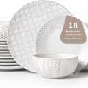FOBENTA 18 Piece Embossed Dinnerware Sets for 6, Scratch-Resistant Plates and Bowls Sets, Microwave & Dishwasher Safe, Elegant Stoneware for Family Gatherings A Gift for Growing Households