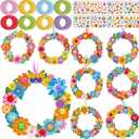 Hollowfly 48 Sets Spring Wreath Craft Kits DIY Flower Hanging Ornaments Make Your Own Paper Craft with Stickers for Home Spring Party Mother's Day Activities