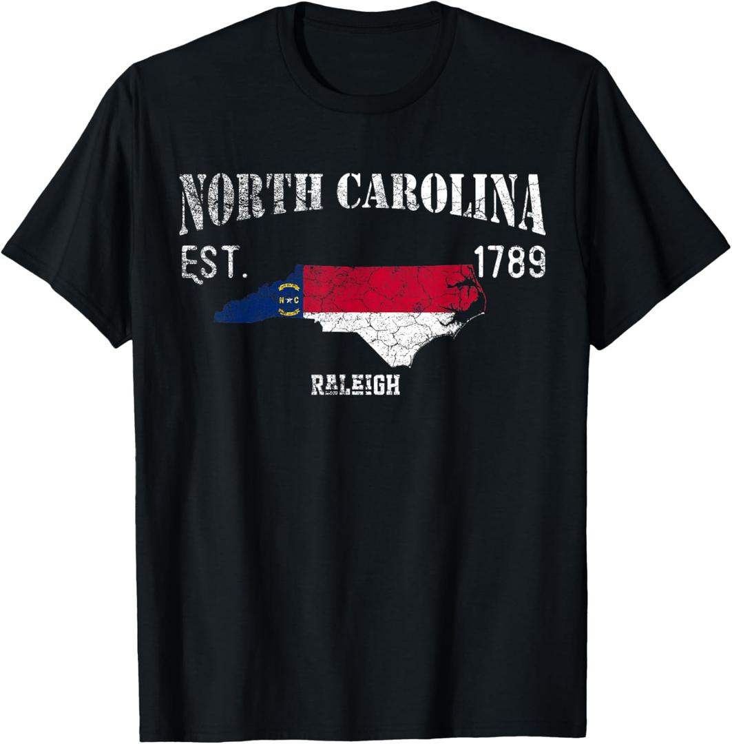 Vintage North Carolina US State Flag and Map, Raleigh Tee T-Shirt