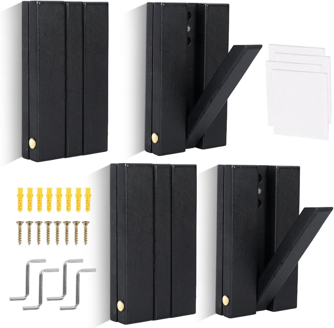 4 Pack Foldable Wall Hooks Black Wooden Wall Hooks Hangers Mounted Single Organizer Hook Rack Folding Wood Coat Rack for Heavy Duty Hanging Hats Bags Towels Bags