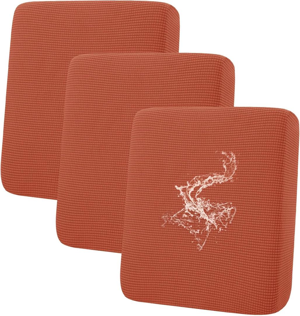 hyha Waterproof Couch Cushion Covers for Pets, Non Slip Sofa Seat Cover for Dogs Washable, Soft Thick Stretch Jacquard Fabric, Sofa Slipcovers with Elastic Bottom (3 Pieces, Rust)