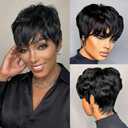 Pixie Cut Wig Human Hair Pixie Wigs for Black Women Short Pixie Cut Wigs Human Hair Wear and Go Glueless Wig Short Straight Full Machine Made Layered for Daily Use