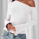 Zenlonr Long Sleeve Shirts for Women 2025 Fall Off The Shoulder Tops Casual Slim Fitted Knit T-Shirt Y2K Clothes
