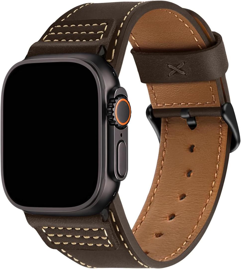 Wristitani Leather Bands Compatible with Apple Watch Strap 49mm 46mm 45mm 44mm 42mm 41mm 40mm for Men, Top Genuine Leather Replacement Straps for iWatch Ultra3/2/1 SE3/2/1 Series 11 10 9 8 7 6 5 4 3 (Dark Coffee)