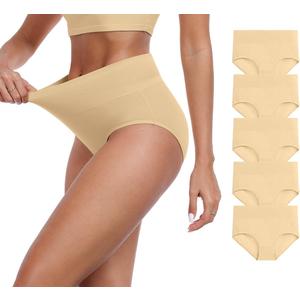 IWOLLENCE Womens Cotton Postpartum Underwear High Waisted Full Coverage Panties Plus Size & Regular (XX-Large, Nude-5pack)