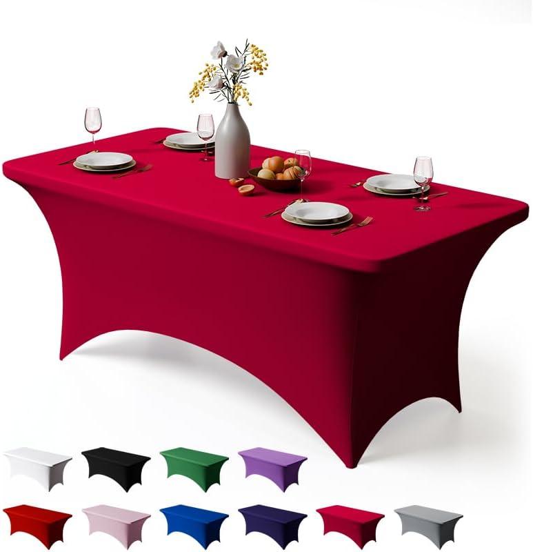 Trlyc 1 Pack 6FT Spandex Table Cloth - 72 x 30 Inch Rectangular Stretch Tablecloth, Wrinkle Resistant Scretch Table Cover for Wedding, Party, Banquet, Picnic, Outdoor Decoration (1Pcs,Burgundy)