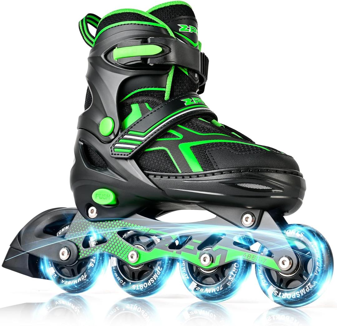 2PM SPORTS Torinx Green Boys Adjustable Inline Skates, Fun Beginner Roller Skates for Kids, Youth, Girls, Men and Women, Large - Youth (4-7 US)