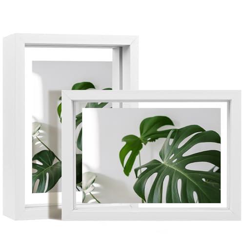 Egofine 5x7 Floating Frames Set of 2, Double Plexiglass Picture Frame, Made of Solid Wood Display Any Size Photo up to 5x7, Wall Mount or Tabletop Standing, White