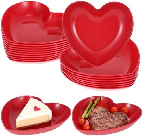 15 Pcs 8.7 Inch Red Heart Plates Modern Heart Shaped Dessert Bowls Appetizer Dishes Salad Plates for Valentine's Day Wedding Party Dinner Appetizer Dish Dipping Snack Fruit Dessert Steak Serving