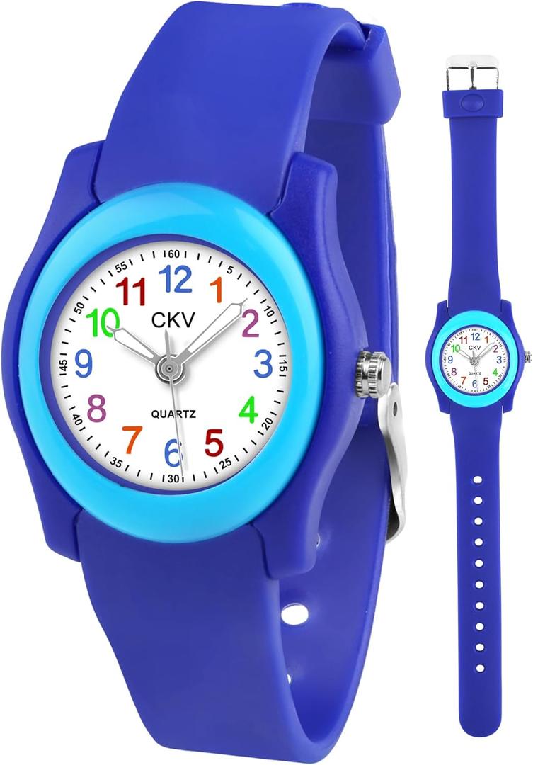 CKV Kids Watch for Boys Girls Watches Age 3-12, 1.18" Dial-3 ATM Waterproof Child Wristwatch Time Teaching Easy to Read Kids Presents (DARK BLUE)