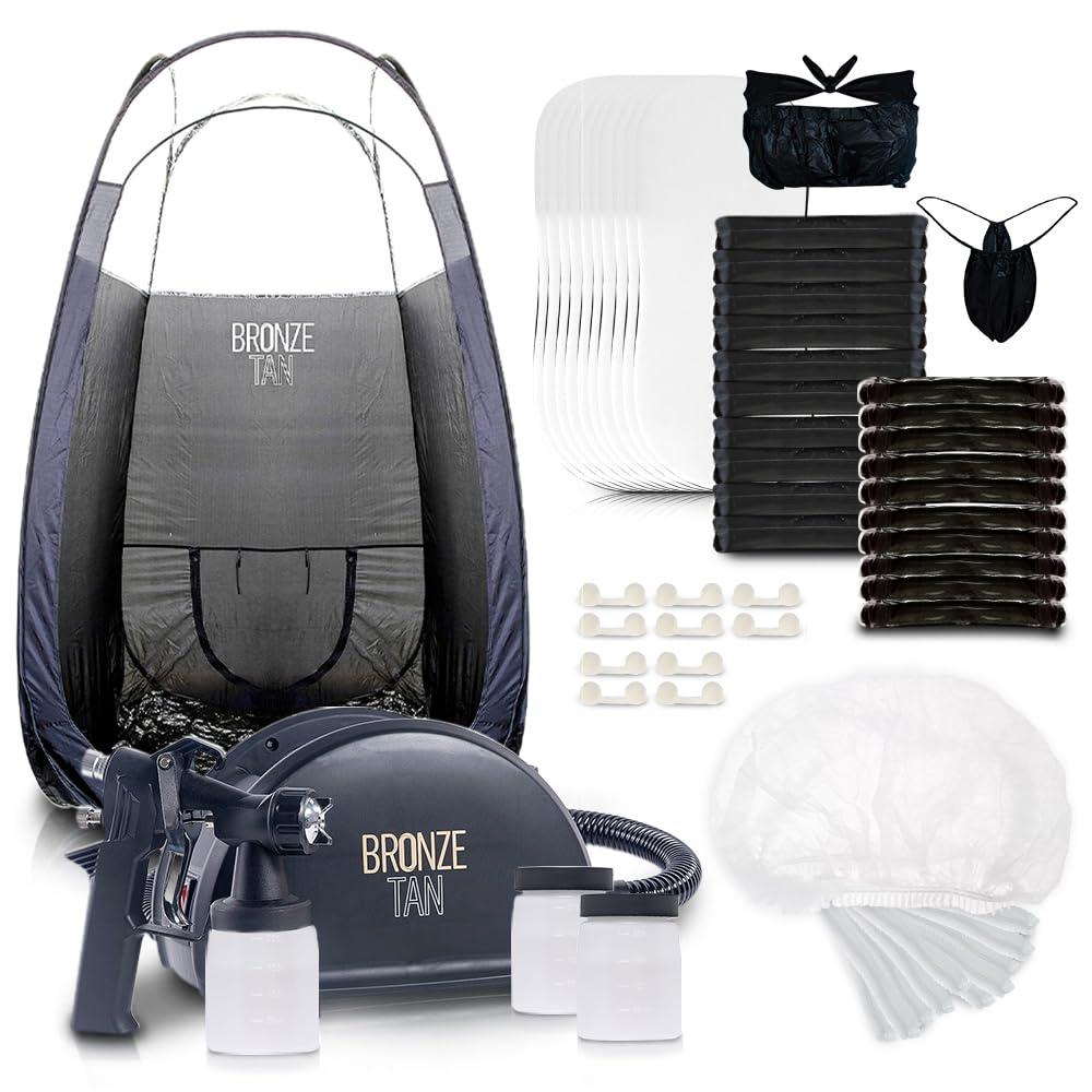 Commercial Spray Tan Machine Kit - Includes Disposable Spray Tan Supplies, Pop Up Tent, 3 Solution Cups, and HVLP Tanning Machine by Bronze Tan