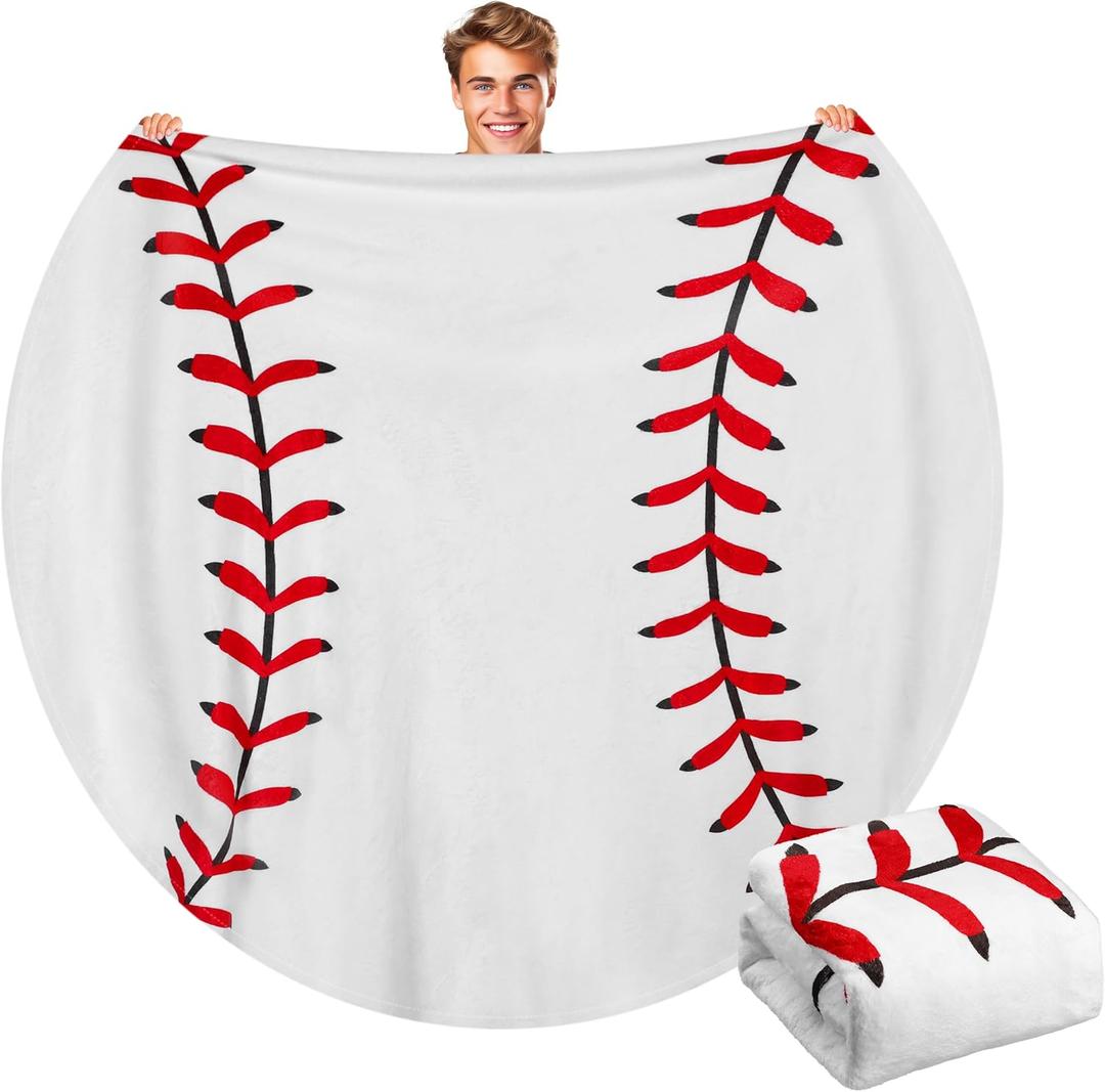 Hahafelt 60" Round Sports Throw Blanket for Teens Adults Soft Flannel Baseball Softball Tennis Soccer Baseketball Volleyball Novelty Blanket for Sports Fan Birthday Senior Night Gift(Baseball)