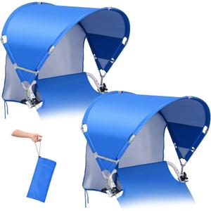 Universal Wind-Resistant Chair Umbrella Canopy, Foldable Portable UPF 50+ Sun Shade Attachment with Adjustable Clamp, Fits Most Beach, Outdoor, Camping, Lawn, Zero Gravity Chairs, Wheelchairs, 2 Pack