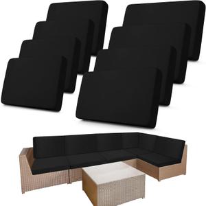 Newwiee 8 Pcs Stretch Patio Outdoor Cushion Covers Replacement for 4 Backrests and 4 Patio Cushions Covers, Waterproof Couch Sofa Slipcover Furniture Protector, Thin Fabric Breathable(Black)