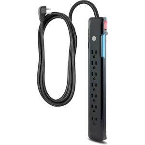 GE 7-Outlet Surge Protector, 4 Ft Power Cord, 1080 Joules, Flat Plug, Power Filter, Circuit Breaker, UL Listed, Black, 34460