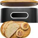 ANGORA BRANDS Large Bamboo Bread Box for Kitchen Countertop 2-Layer High Capacity Bread Bin with Clear Viewing Window Natural Wood Food Storage Organizer by Knivi, 13.63 inches x 5.13 inches