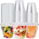 Clawsoff 50 Pack 9 oz Plastic Cups with Flat Lids, Clear Parfait Cups No Hole, Disposable Dessert Cup, Putting Cup for Cold Drink, Ice Cream, Fruit, Salad