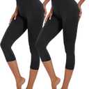 BATHRINS 2-Pack Women's Plus Size Knee Length Summer Soft Capri Pants Lightweight Breathable Leggings