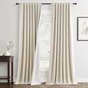 Beige Cream Linen Blackout Curtains 96 Inch Length 2 Panels Set for Living Room Bedroom Thermal Noise Reduction 100% Black Out Linen Drapes Room Darkening Window Curtains 96 Inches Long Back Tab