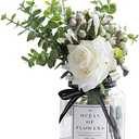 Ins Style Vase with Artificial Flower Set 1 Piece Fake Rose Berry Leaf Floral Flower Arrangement Glass Rose (White S)