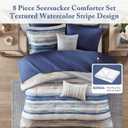Madison Park Marina Comforter Quilt Combo Set - Modern Luxury Design, All Season Down Alternative Bedding, Matching Shams, Decorative Pillows, Full/Queen(90"x90"), Seersucker Blue 8 Piece