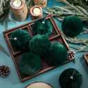 15 Pcs 3.54 in Christmas Dark Green Ball Ornaments for Xmas Tree Large Soft Faux Fur Hanging Pom Pom Furry Ball Ornaments for Vintage Christmas Home Fireplace Mantel Holiday Party Decor