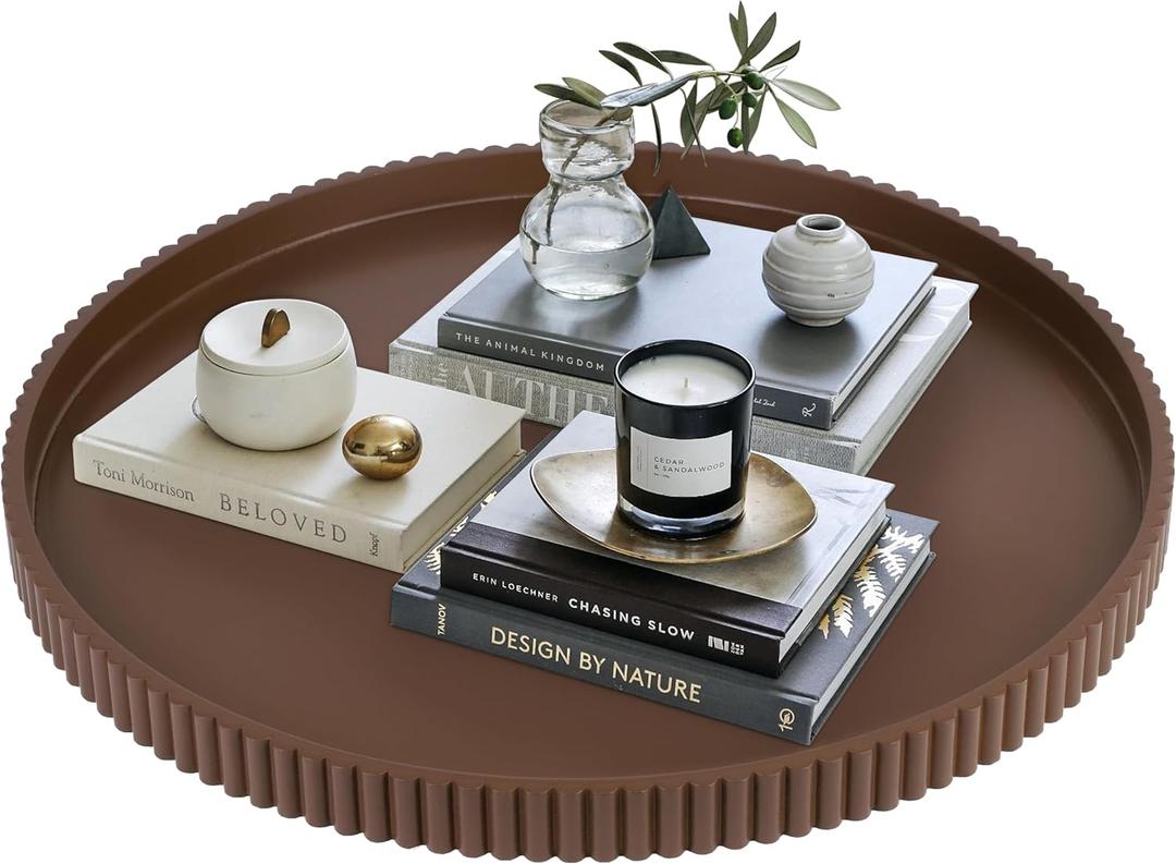 Gurfuy 24" Round Extra Ottoman Serving Tray - Rustic Wooden Table Tray for Farmhouse Decorative Oversized Coffee Table Trays Living Room Kitchen Counter Breakfast Brown