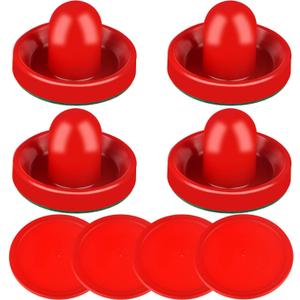ONE250 Air Hockey Pushers and Red Air Hockey Pucks, Goal Handles Paddles Replacement Accessories for Game Tables (4 Striker, 4 Puck Pack)