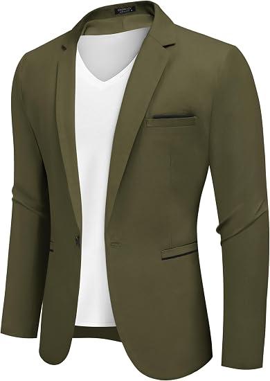 COOFANDY Men's Casual Blazers Sport Coats Slim Fit Cotton Sport Jackets 1 Button Lightweight Suit Jackets, Green, Medium