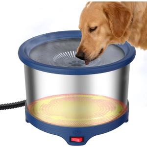 6.5L Heated Water Bowl, Stainless Steel Outdoor Heated Dog Bowl with Anti-Chew Cord, Large Capacity Heated Pet Slow Drinking Dish Provide Warm Water in Winter for Dogs (Blue)